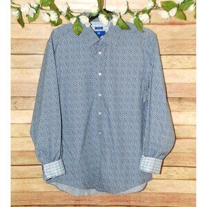 Egara Blue Micro Floral Men's Shirt Size L Non Iron Contrast Cuffs Button Up